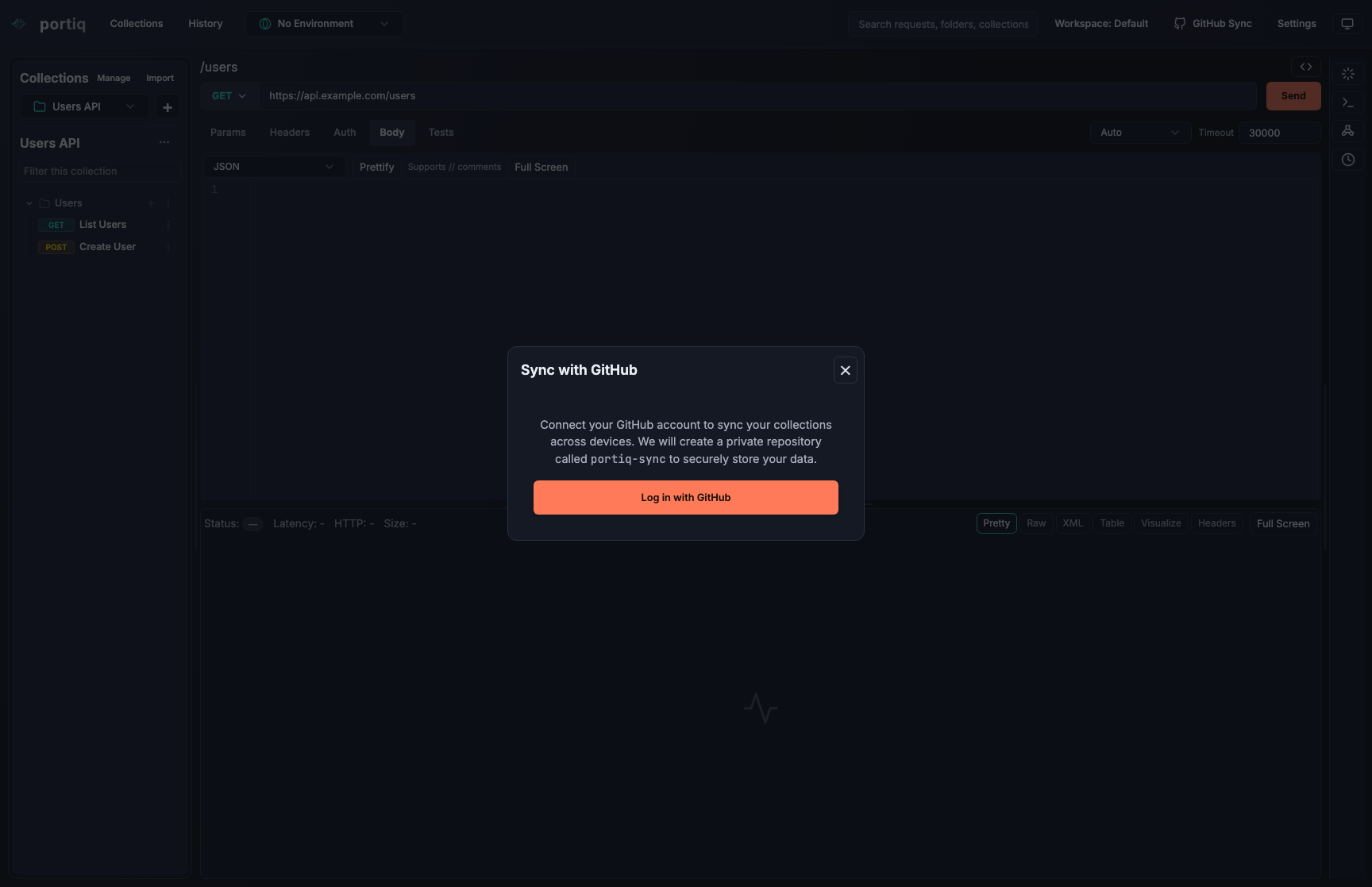 Portiq GitHub sync screen